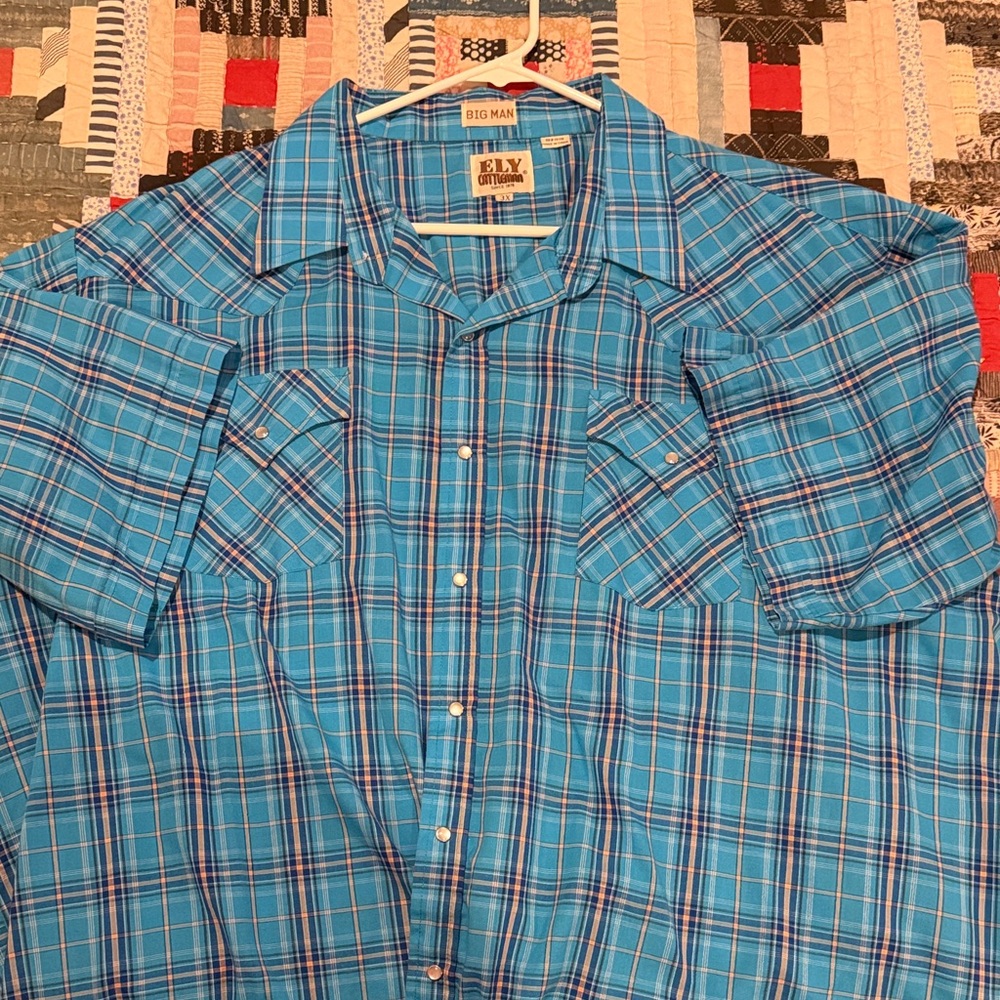 Ely Cattleman Men's Turquoise Plaid Button Down Shirt